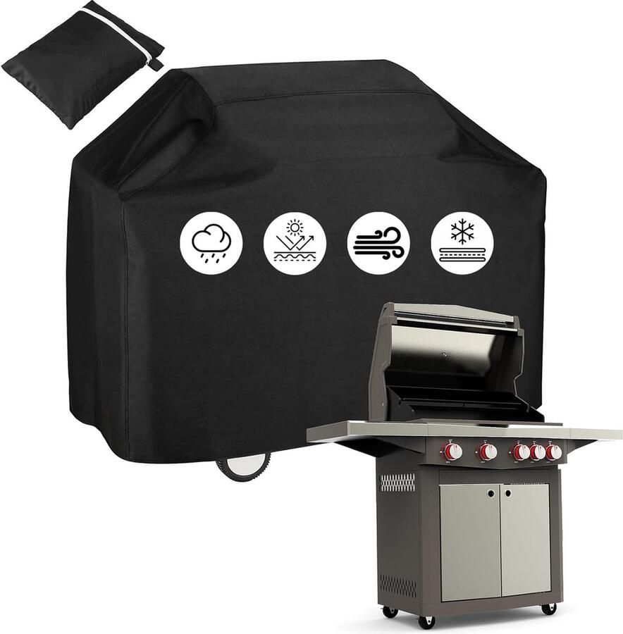 Grillkap gasgrill 210D Oxford barbecuehoes scheurvast anti-uv gasgrillafdekking beschermhoes grillwagen afdekzeil waterdicht 145 x 61 x 117 cm