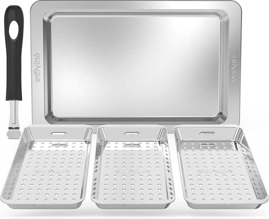 Grillmand Set Geperforeerde Roestvrijstalen BBQ Grill Basket Dienblad en Handgreep Groenteschaal Grillschaal Groentemand Groenten Vlees Broodgroenten