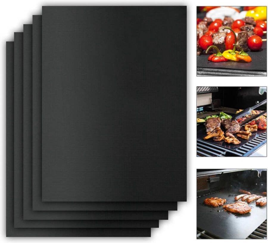 Grillmat set van 5 antiaanbaklagen extra dikke herbruikbare hoogwaardige grillmat voor gasgrill en houtskool perfecte bakmat