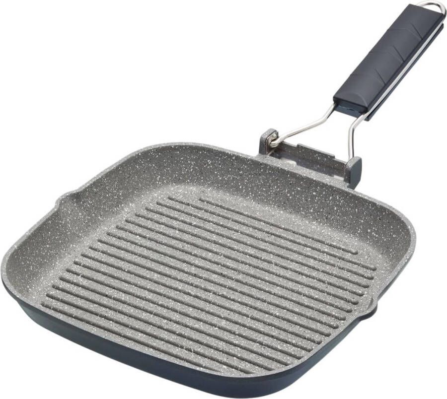 Grillpan aluminium dubbele antiaanbaklaag geschikt voor inductie inklapbare handgreep RVS bodem 20 cm zwart
