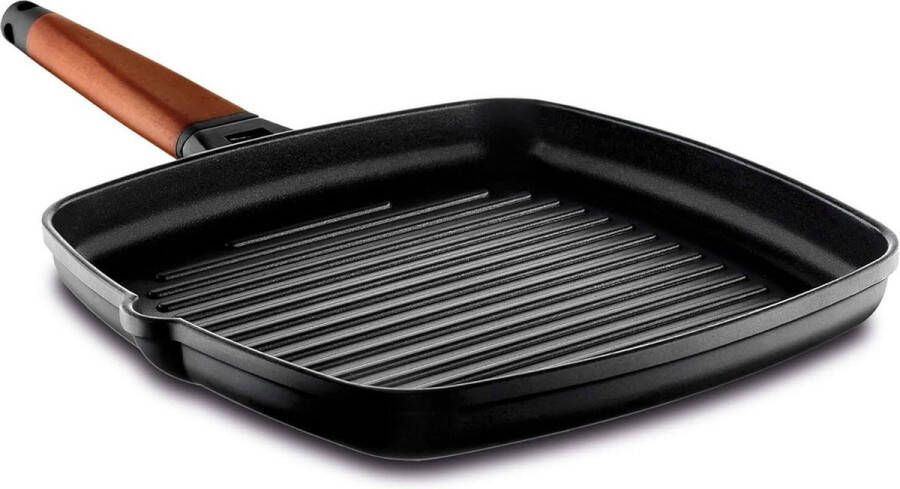 Grillpan met afneembaar houten handvat 22 x 22 cm Gegoten aluminium Meerkleurig