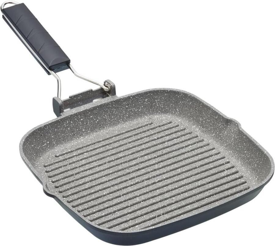 Grillpan Met Antiaanbaklaag en Inklapbare Handgreep Gegoten Aluminium Zwart 419 x 216 x 98 Centimeter