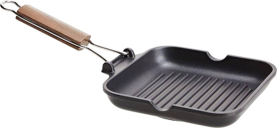 Grillpan met flexibele handgreep aluminium zwart 20 x 20 cm