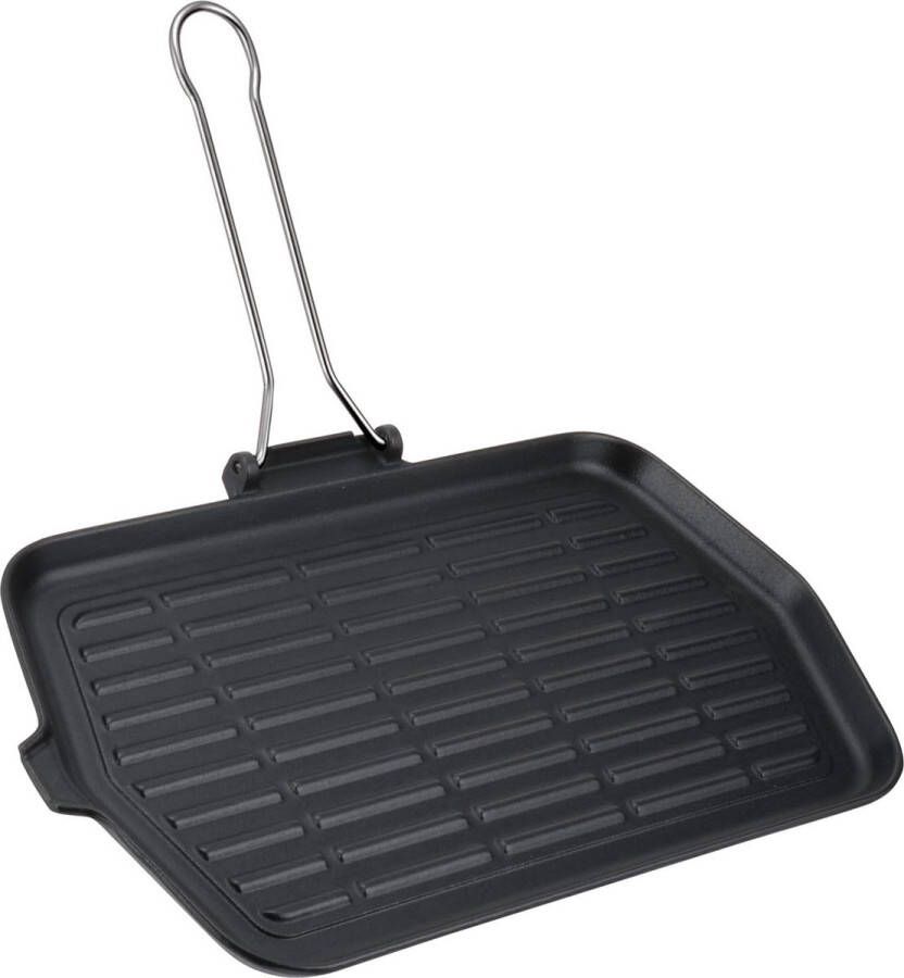 Grillpan van gietijzer aluminium antraciet 36 x 23 cm voor gezond koken
