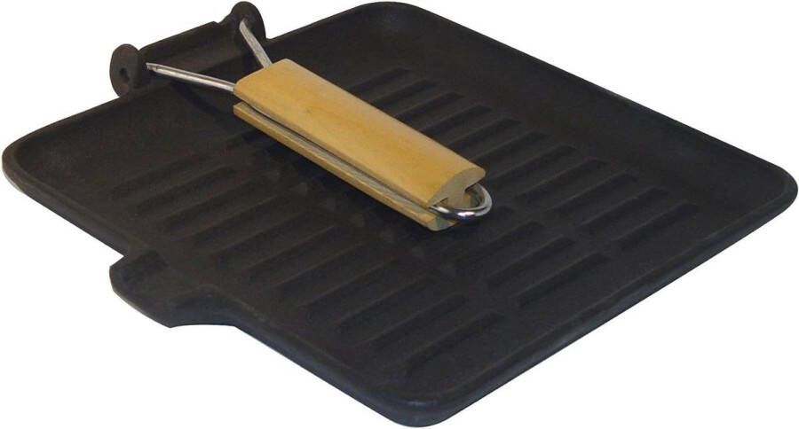 Grillpan van gietijzer vierhoekig 24 x 24 cm uittrekbaar handvat Kookpannen