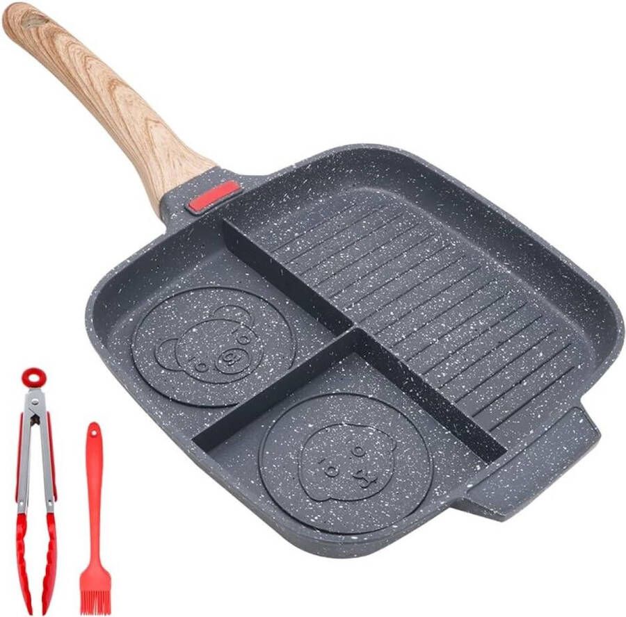 Grillpan voor fornuis Nonstick Ontbijt Pan Bakplaat met Siliconen Borstel & Clip