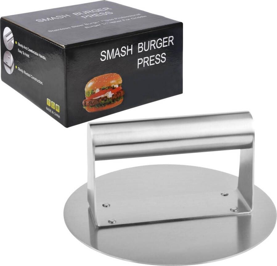 Grillperset van roestvrij staal burgerpers roestvrij staal voor Smash burger Smasher Smashed burgerpers voor grill pan en teppanyaki-plaat (rond)