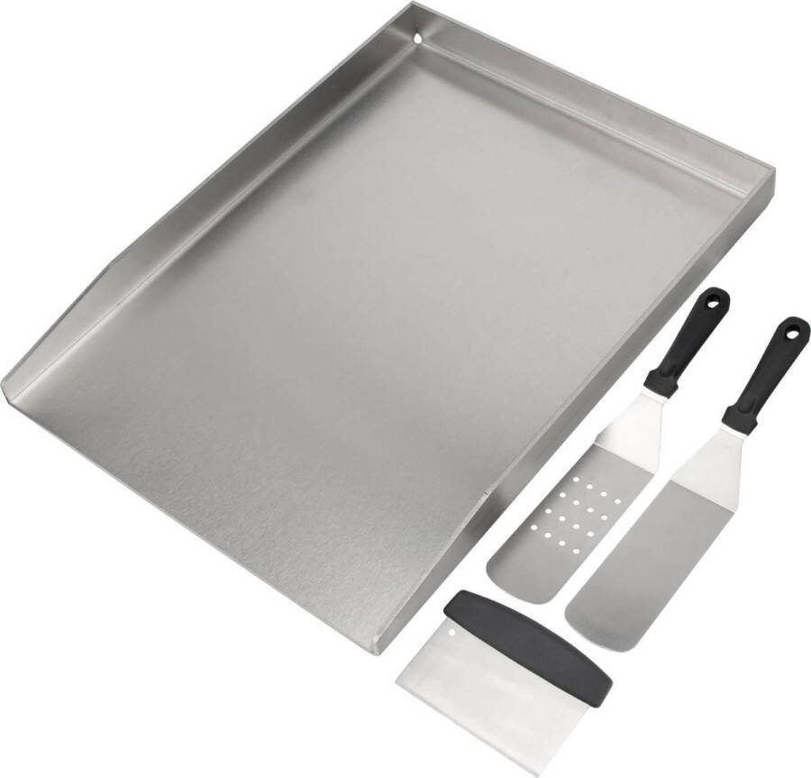 Grillplaat 26 x 44 5 cm BBQ roestvrij staal grillpan met grillspatel schraper set voor de meeste gas- en houtskoolbarbecues