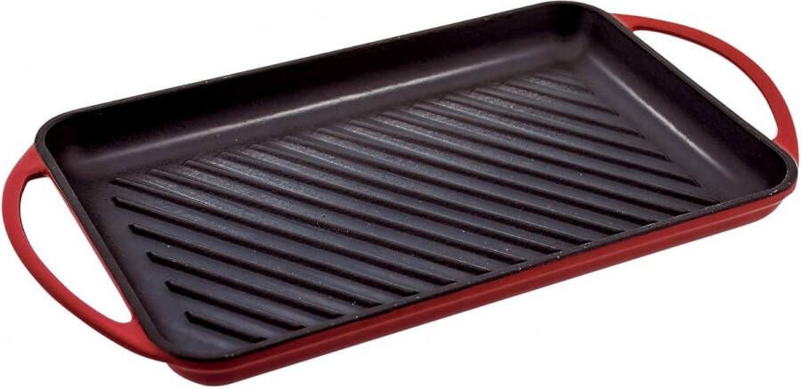 Grillplaat gietijzer gestreept oppervlak geschikt voor inductie en oven 33 x 215 cm rood