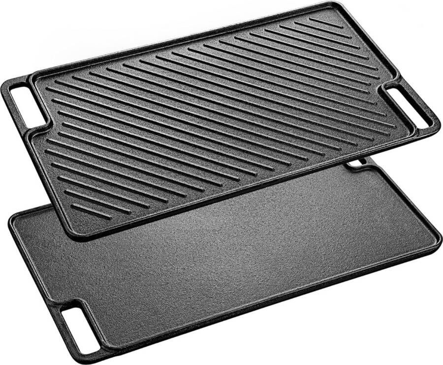 Grillplaat gietijzer grillpan dubbelzijdig bruikbaar hoogwaardige gietijzeren braadplaat voor vlees en kleine grillstukken voor gasgrill kolengrill en elektrische grill 45 5 x 26 cm