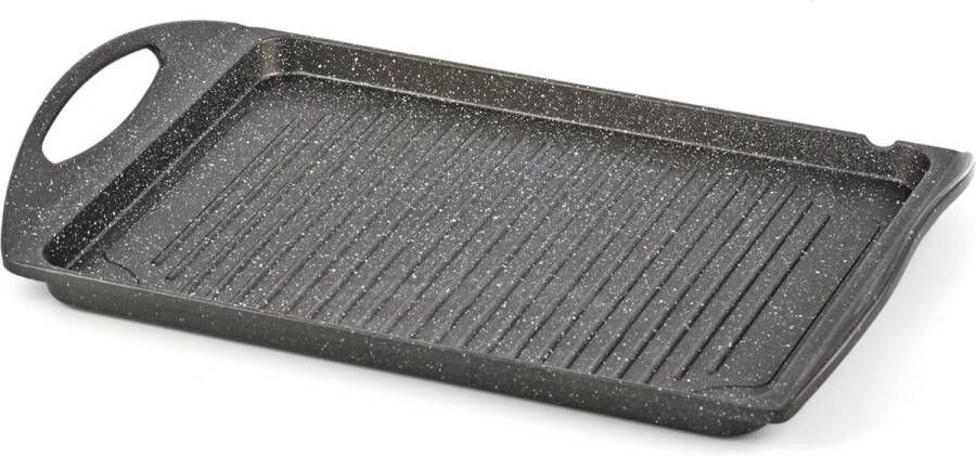 Grillplaat pan inductie en ovenbestendig gegoten aluminium antiaanbaklaag 42 x 26 x 23 cm grijs Grilplaat