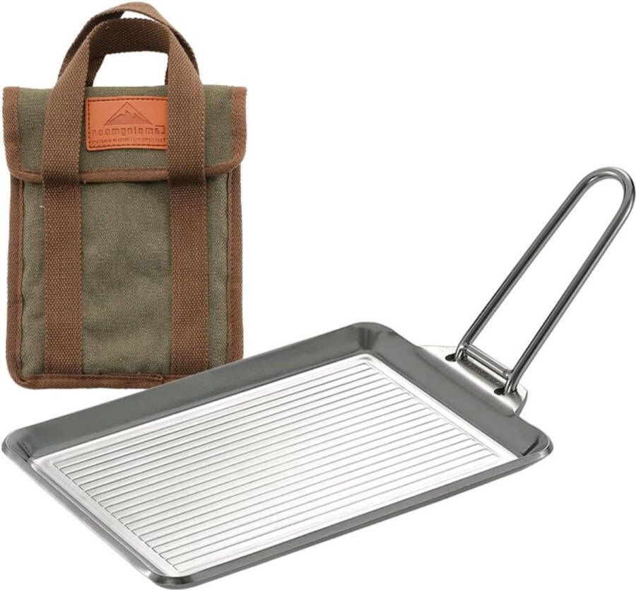 Grillplaat voor kamperen 304 roestvrij staal extra dik afneembaar handvat 83 x 55 x 016 DO-21 DO-2117