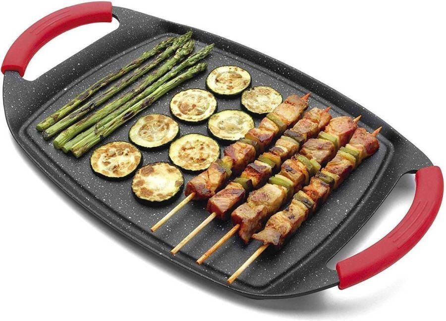 Grillrooster Steeneffect en Bakplaat met Anti-Aanbaklaag voor Grillpan Siliconen Handgrepen 36 x 23 cm