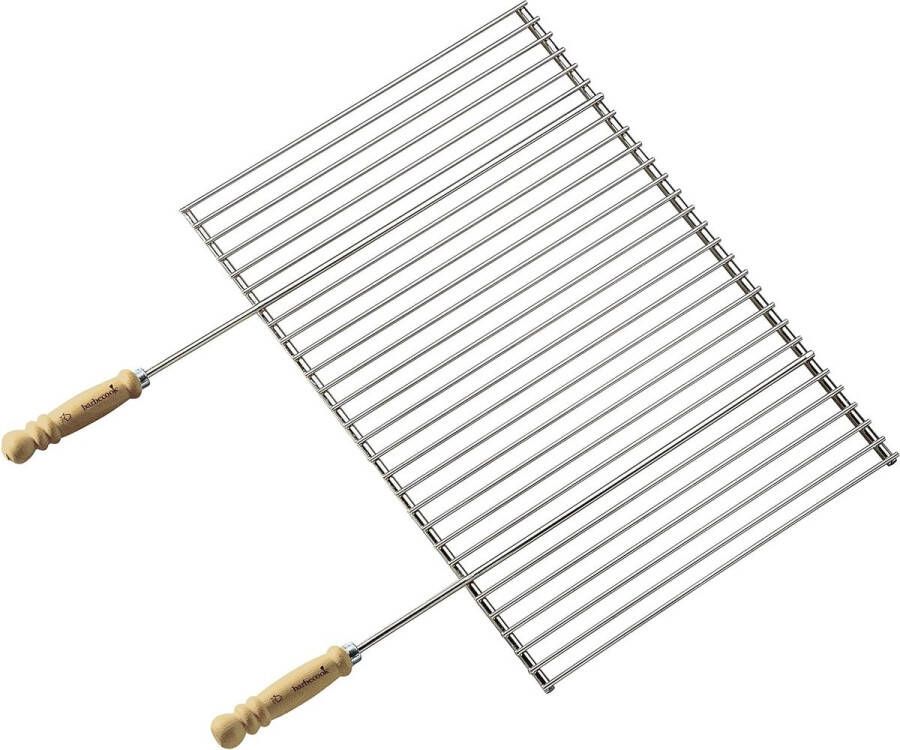 Grillrooster verchroomd met houten handgrepen hoekig roestvrij staal grill-accessoires grilloppervlak 90 breed 40 cm diep zilver