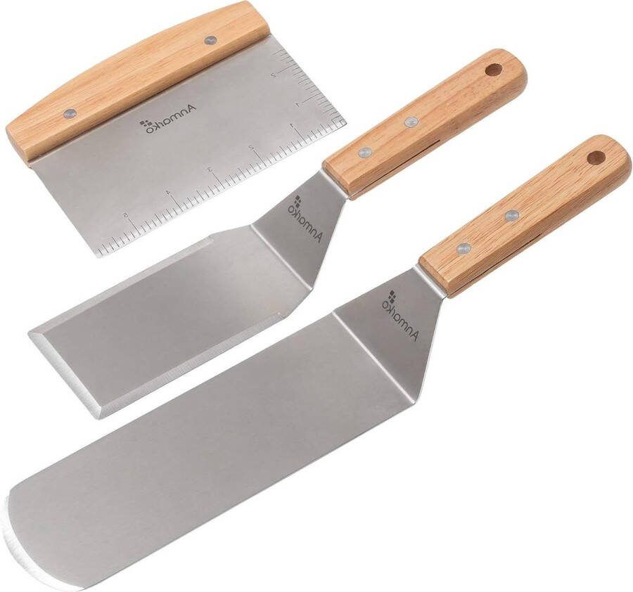 Grillspatel set roestvrij stalen bakplaat schraper zware spatel accessoires gietijzeren bakplaat BBQ platte top grill commerciële kwaliteit