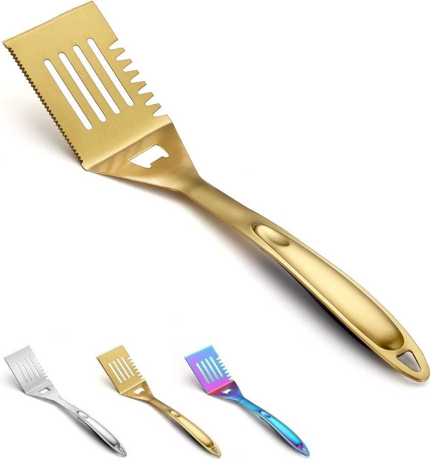 Grillspatel titanium goud plating grillspatel roestvrij staal handgreep hittebestendig en smelt niet ideaal voor outdoor BBQ teppanyaki camping