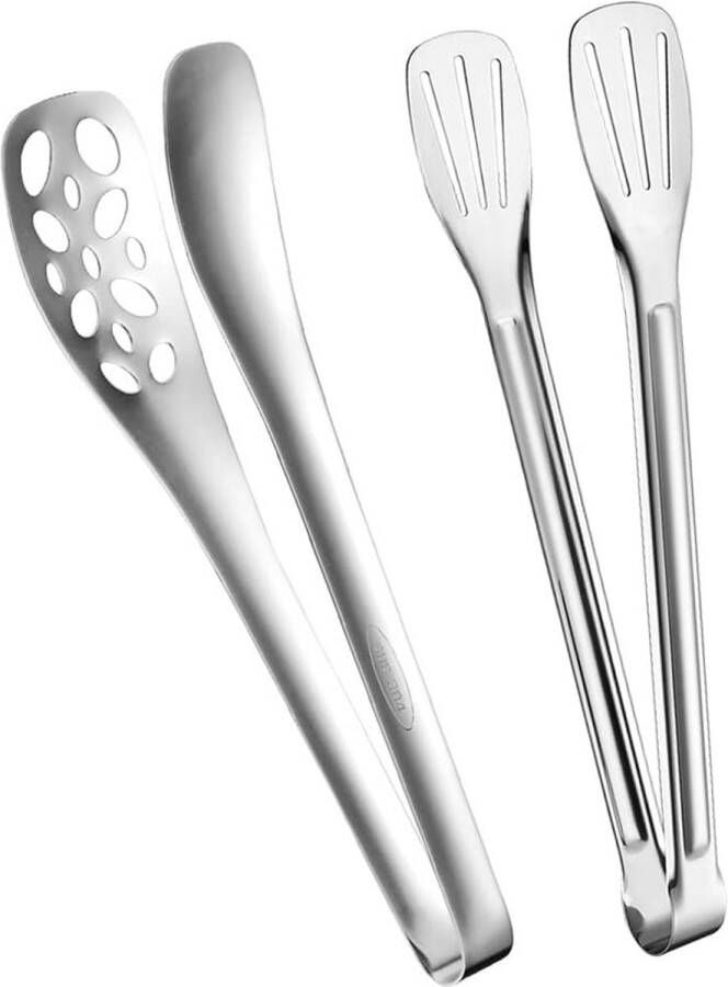 Grilltang 2 stuks voor keuken van roestvrij staal keukentang brood levensmiddelentang voor barbecue koken salade grillen serveren en frituren