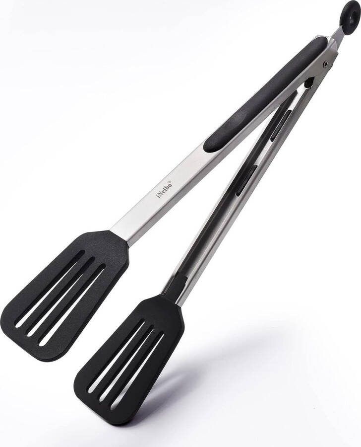 Grilltang keukentang keuken van roestvrij staal en siliconen vleestang serveertang met hittebestendige siliconen handgreep steaktang ideaal voor grillen koken braden 30 cm zwart