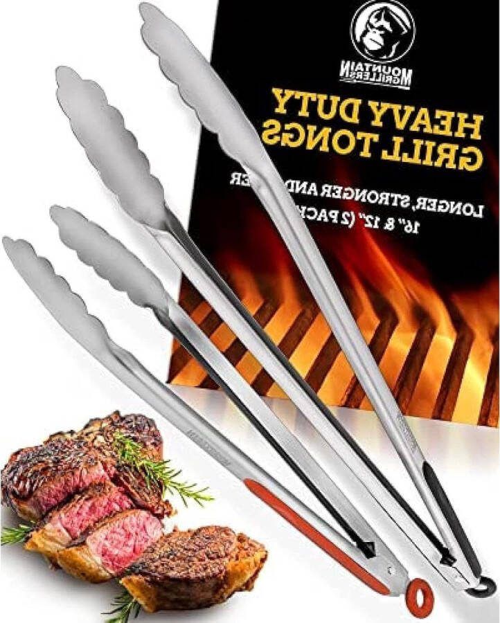 Grilltang voor koken van BBQ Set van 2 zware tangen met lange vergrendeling rubberen handgrepen roestvrijstalen barbecuetang voedselserveringtang