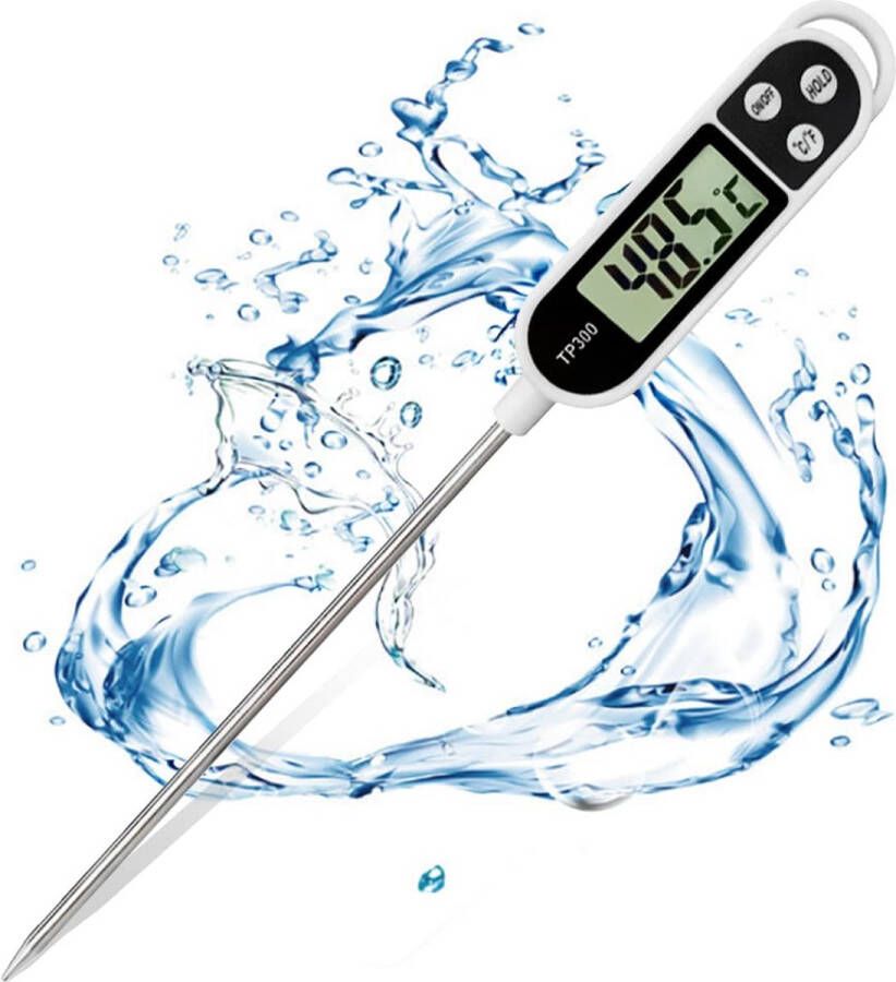 Grillthermometer vleesthermometer keukenthermometer braadthermometer kookthermometer na 3 seconden direct uitlezen lcd-scherm en lange sonde voor keuken barbecue eten