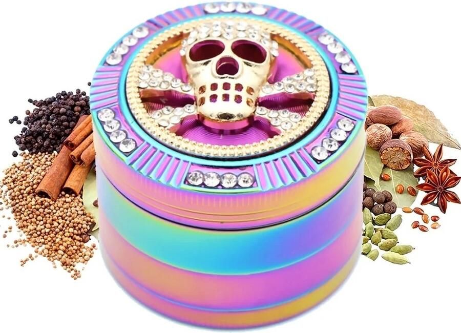 Grinder Kruiden Grinder Herbs Grinder Crusher Kruimelaar Vermaler Kruidenmolen Vergruizer Cannabis Vermaler Doodshoofd Skull Regenboog Rainbow