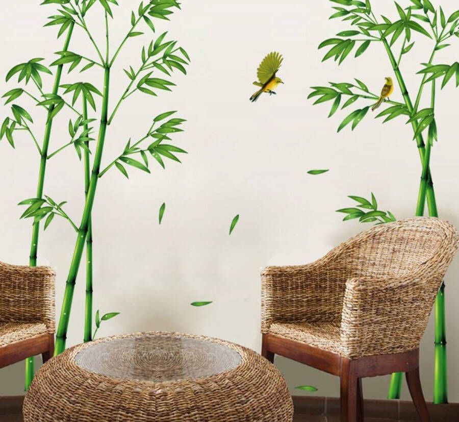 Groene bamboe en de vogel wandsticker woonkamer slaapkamer verwijderbare raamstickers muurtattoos wandafbeeldingen