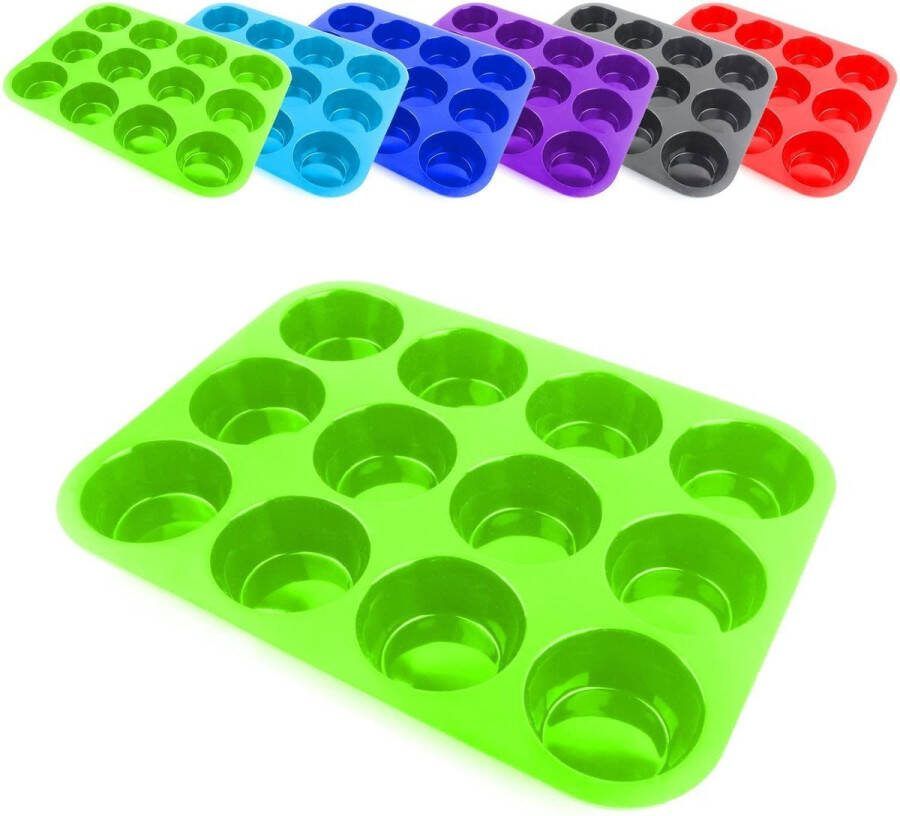 Groene Siliconen Muffinvorm 12 Muffins Siliconen Bakvorm Muffin Bakvorm Siliconen Cupcake Vormpjes Muffin Bakblik Muffin Bakplaat Muffinvorm 12 stuks Groen