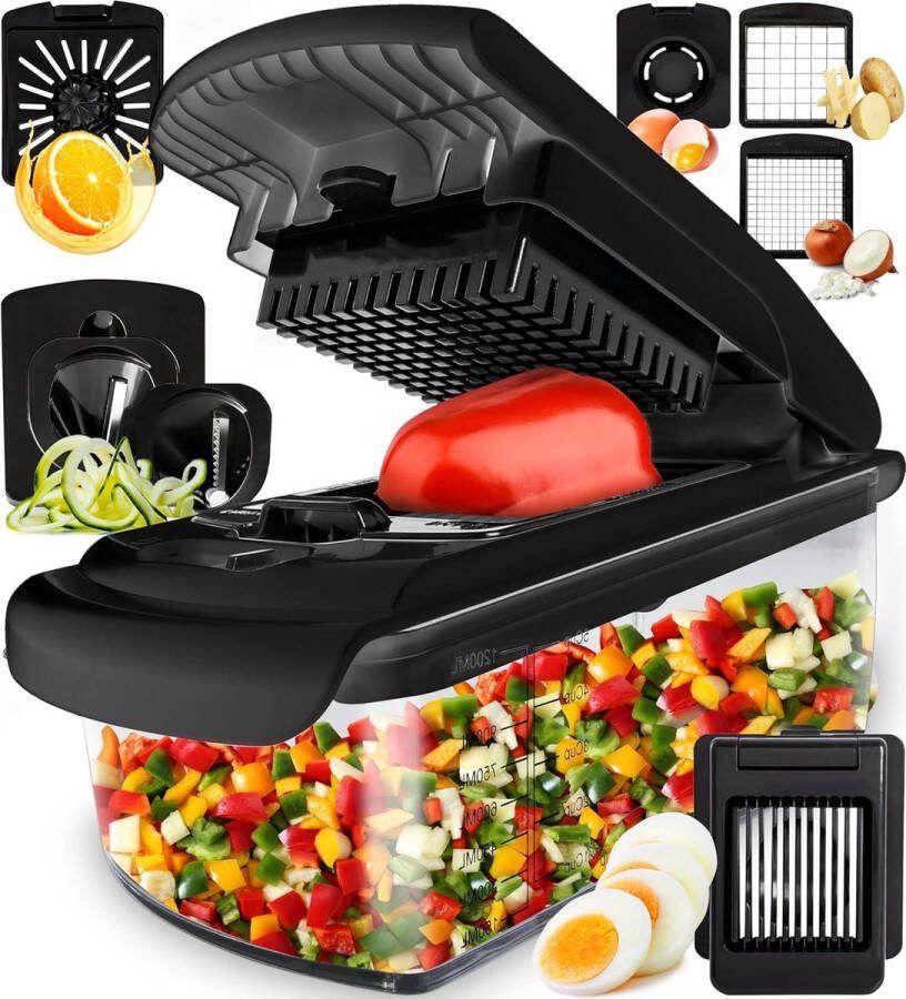 Groentehakselaar-Groentesnijder-Rasp Veggie Ui Salade-Aardappelversnipperaar-Vegetarische Chopper en Dicer-Keukengereedschap en Gadgets (8-in-1 zwart) Groentesnijder