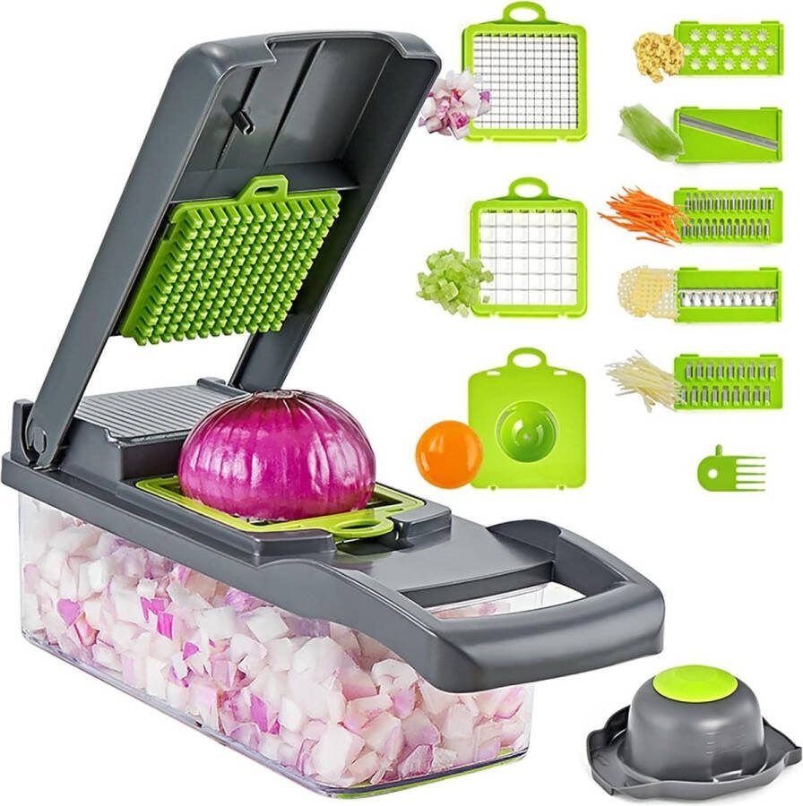 Groentehakselaar snijmachine met 7 messen container aardappel veggie fruitsnijder