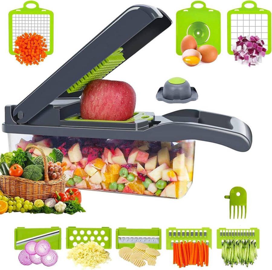 Groentesnijder bloksnijder groentesnijder 14-in-1 multifunctionele snijder uienhakmachine komkommerschaaf voor het schaven van groenten en fruit wortels aardappelen tomaten