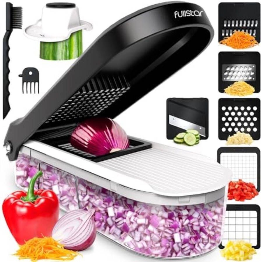 Groentesnijder handmatige groentensnijder voor uiensalades aardappelversnipperaar groentensnijder en hakmachine keukengereedschap en gadgets (6-in-1 compact wit)