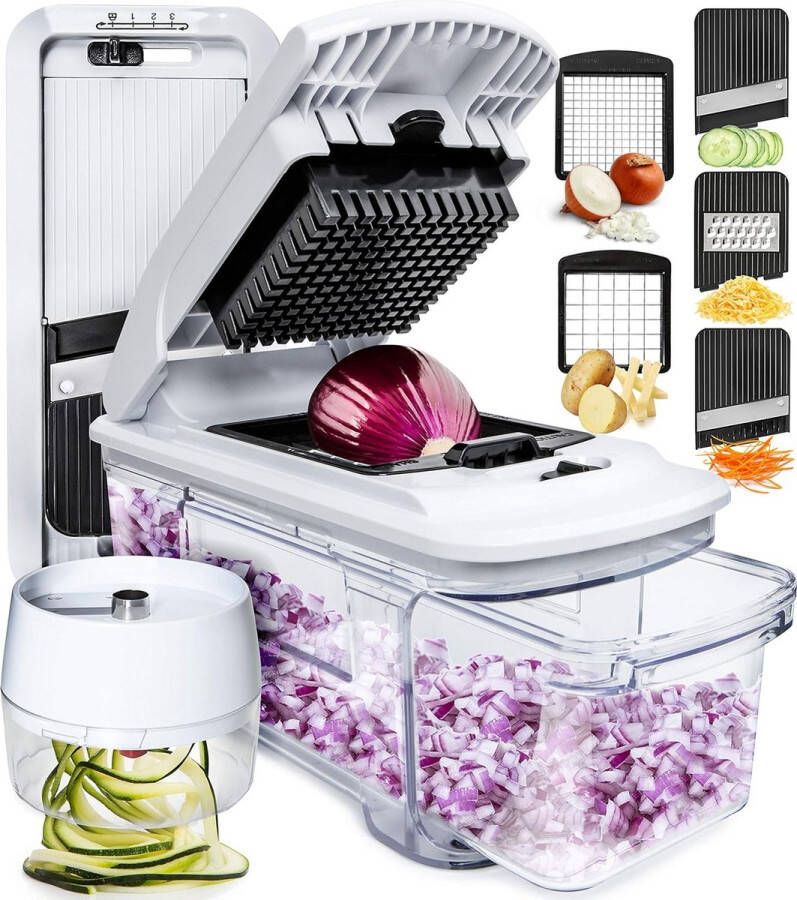 Groentesnijder mandoline groenteschaaf groentesnijder uiensnijder aardappelsnijder fruitsnijder groentensnijder chopper dicer (all-in-1 wit)