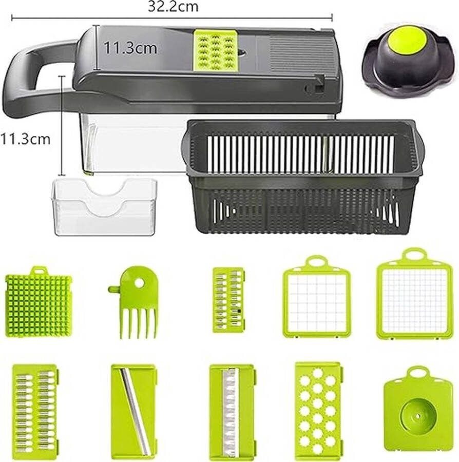 Groentesnijder met verschillende mesjes Mandoline Uiensnijder Vegetable chopper‎32.26 x 11.3 x 11.3 cm