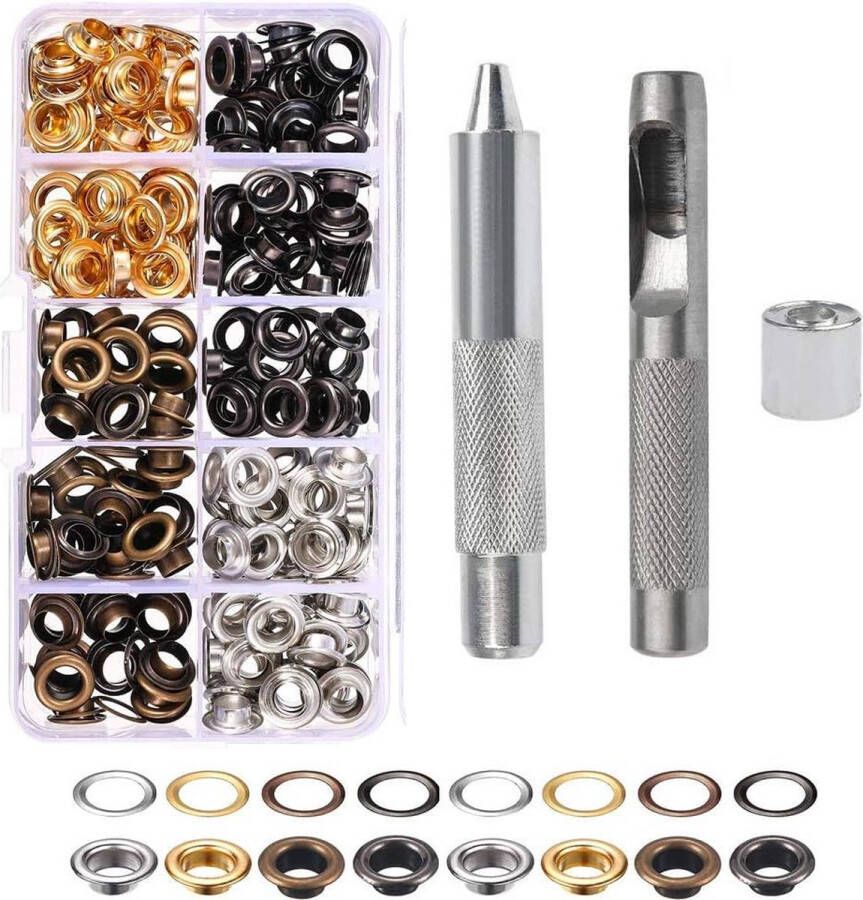 Grommet Kit 100 Sets 10 mm Grommet Oogjes Metalen Grommet Oogjes Tarpaulin Repair Kit Met 3 Grommet Setting Tool Voor Zeildoek Stof Gordijnen Ambachtelijke Maken Zakken (4 Kleuren)