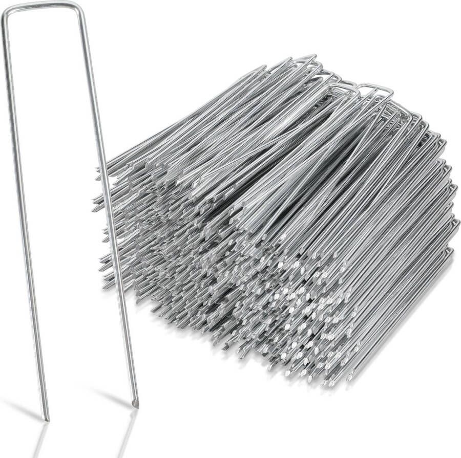 Grondankers 1000 Stuks 15x2.5cm Roestwerend grondanker gegalvaniseerd staal Ø2.8mm Onkruidvlies voor het bevestigen van worteldoek tuinvlies schutting kunstgras folies stabiel U-vormig grondanker