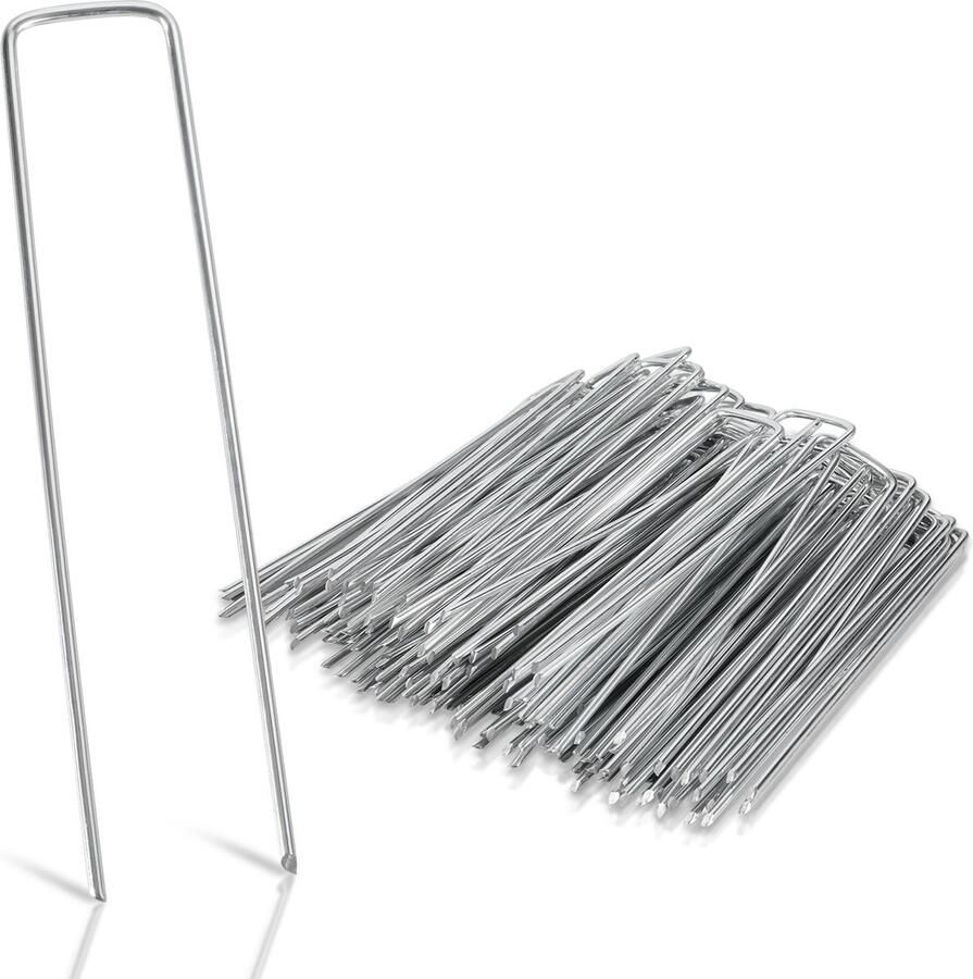 Grondankers 150 Stuks 15x2.5cm Roestwerend grondanker gegalvaniseerd staal Ø2.8mm Onkruidvlies voor het bevestigen van worteldoek tuinvlies schutting kunstgras folies stabiel U-vormig