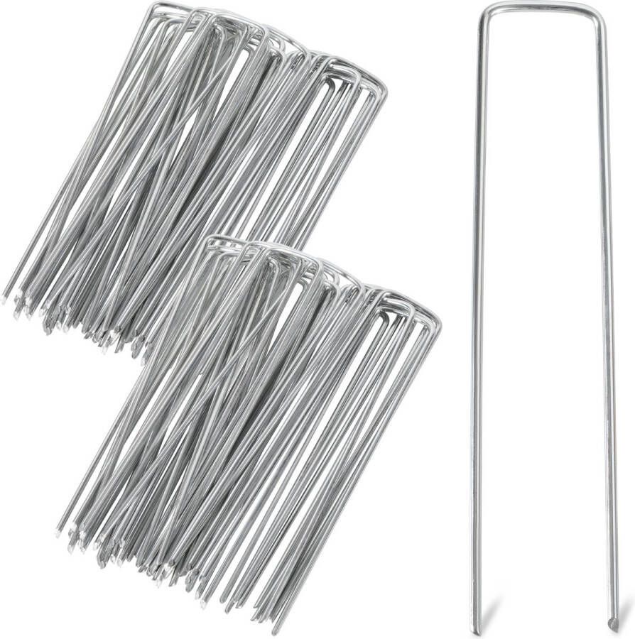 Grondankers 200 Stuks 15x2.5cm Roestwerend grondanker gegalvaniseerd staal Ø2.8mm Onkruidvlies voor het bevestigen van worteldoek tuinvlies schutting kunstgras folies stabiel U-vormig grondanker