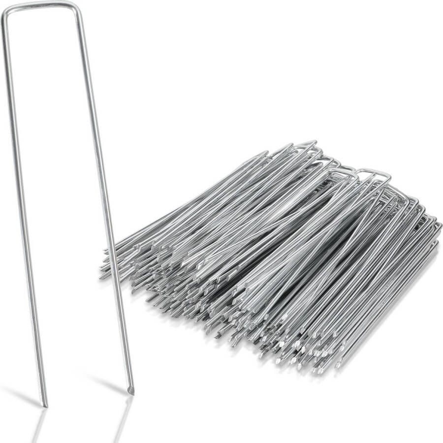 Grondankers 250 Stuks 15x2.5cm Roestwerend grondanker gegalvaniseerd staal Ø2.8mm Onkruidvlies voor het bevestigen van worteldoek tuinvlies schutting kunstgras folies stabiel U-vormig grondanker