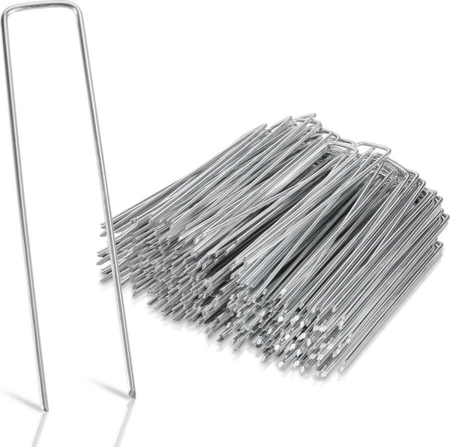 Grondankers 300 Stuks 15x2.5cm Roestwerend grondanker gegalvaniseerd staal Ø2.8mm Onkruidvlies voor het bevestigen van worteldoek tuinvlies schutting kunstgras folies stabiel U-vormig grondanker
