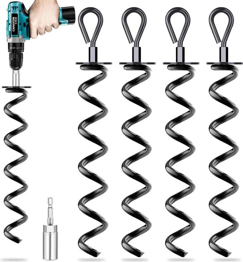 Grondankers 4 stuks met adapter voor trampoline luifels dekzeilen schommels spiraalschep-ankerkit