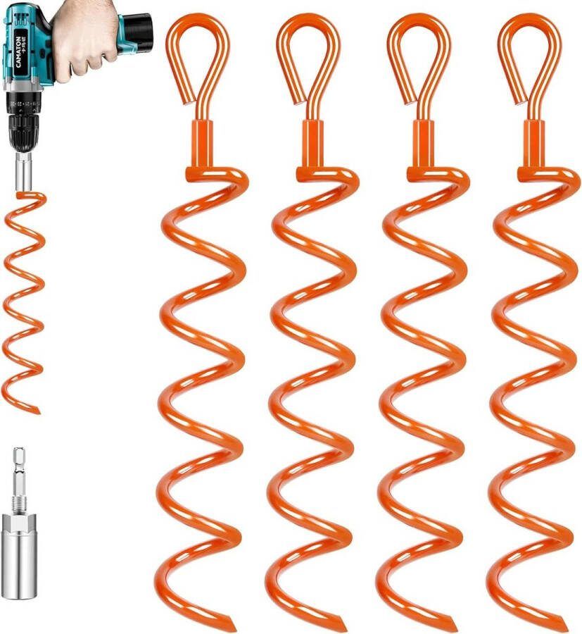 Grondankers 4 stuks met adapter voor trampoline spiraalschroeven ankerset tenten luifels dekzeilen trampolines schommels