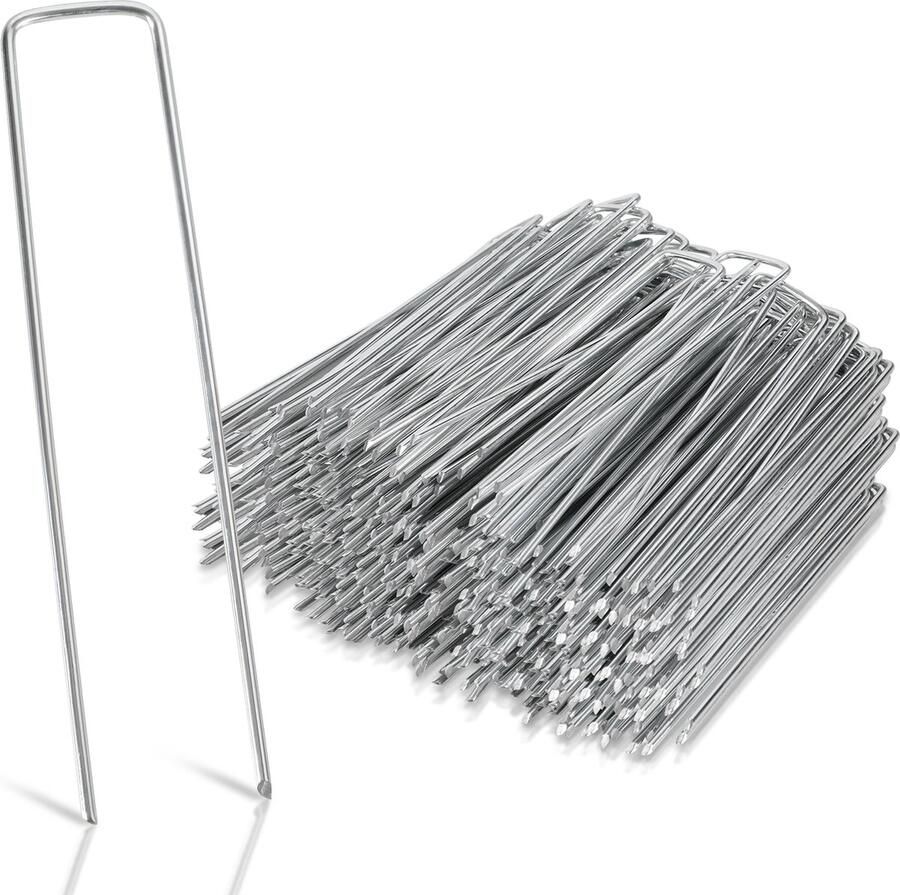 Grondankers 400 Stuks 15x2.5cm Roestwerend grondanker gegalvaniseerd staal Ø2.8mm Onkruidvlies voor het bevestigen van worteldoek tuinvlies schutting kunstgras folies stabiel U-vormig grondanker