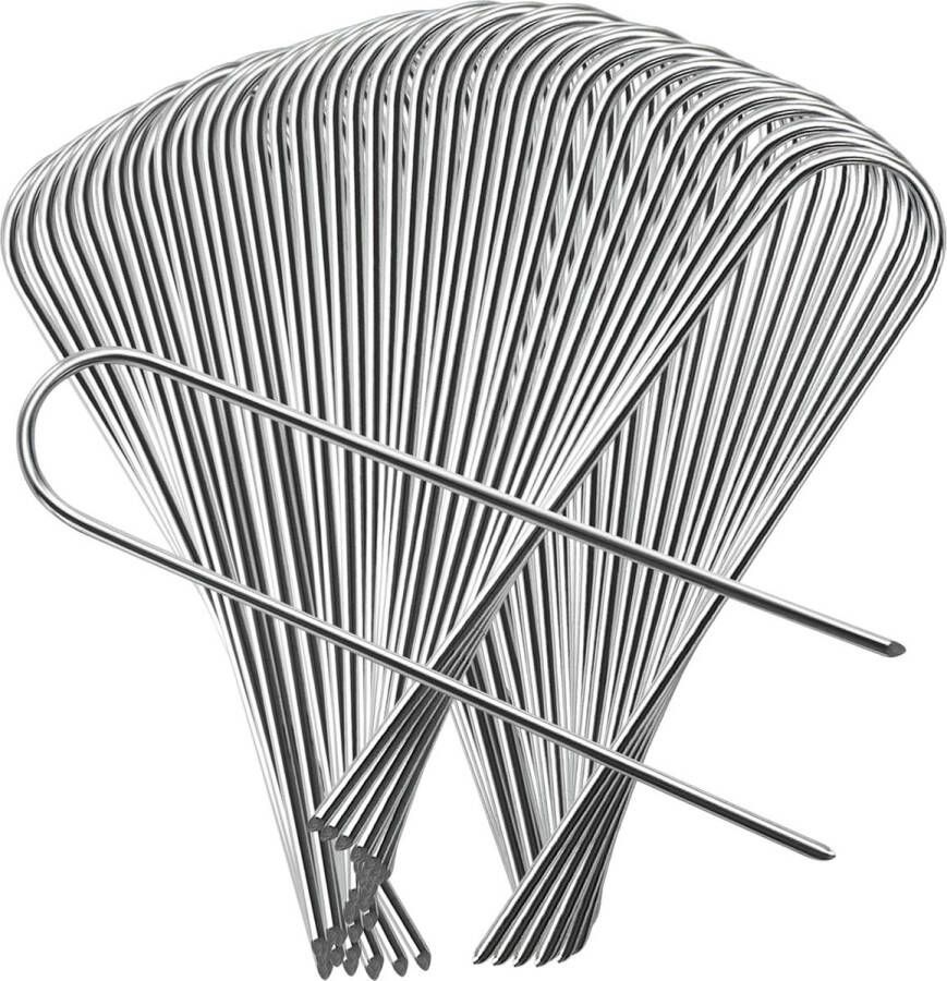 Grondankers 50 stuks anti-roest haringen van verzinkt staal U-vormige grondankers tuingrondanker voor onkruiddoek hek irrigatie onkruidfolie camping 150 x 30 mm 3 mm