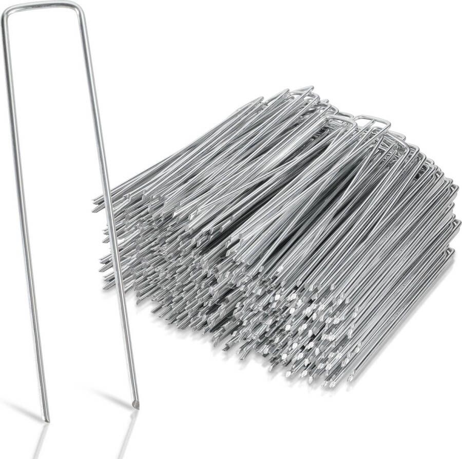 Grondankers 500 Stuks 15x2.5cm Roestwerend grondanker gegalvaniseerd staal Ø2.8mm Onkruidvlies voor het bevestigen van worteldoek tuinvlies schutting kunstgras folies stabiel U-vormig grondanker