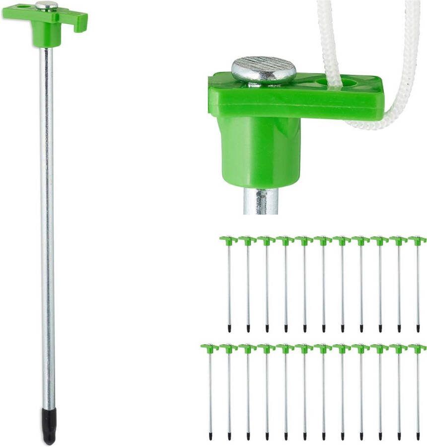 Grondankers set van 24 25 cm kunststof en staal lichtgroen kamperen tentharingen met oogje