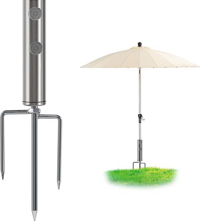 Grondpen parasol parasolvoet met gazonspie zonnescherm gazonhoorn voor strand tuin gazon vissen enz. hoogte 34 cm zilver