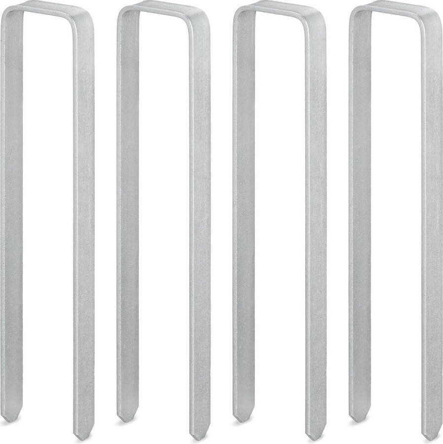 Grondpennen set van 4 grondankers rozenboog u-vormig verzinkt stabiel XXL HBD 30 x 6 x 25 cm zilver
