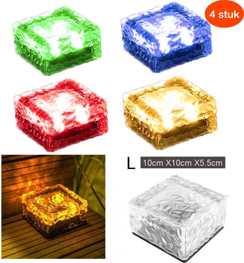 Grondspot(4 stuks Maat L ) Solar Ice Cube LED-Licht-solar Tuinverlichting op zonne energie-Kleur licht Brick light IP68 (Size : 10cm X10cm X5.5cm)