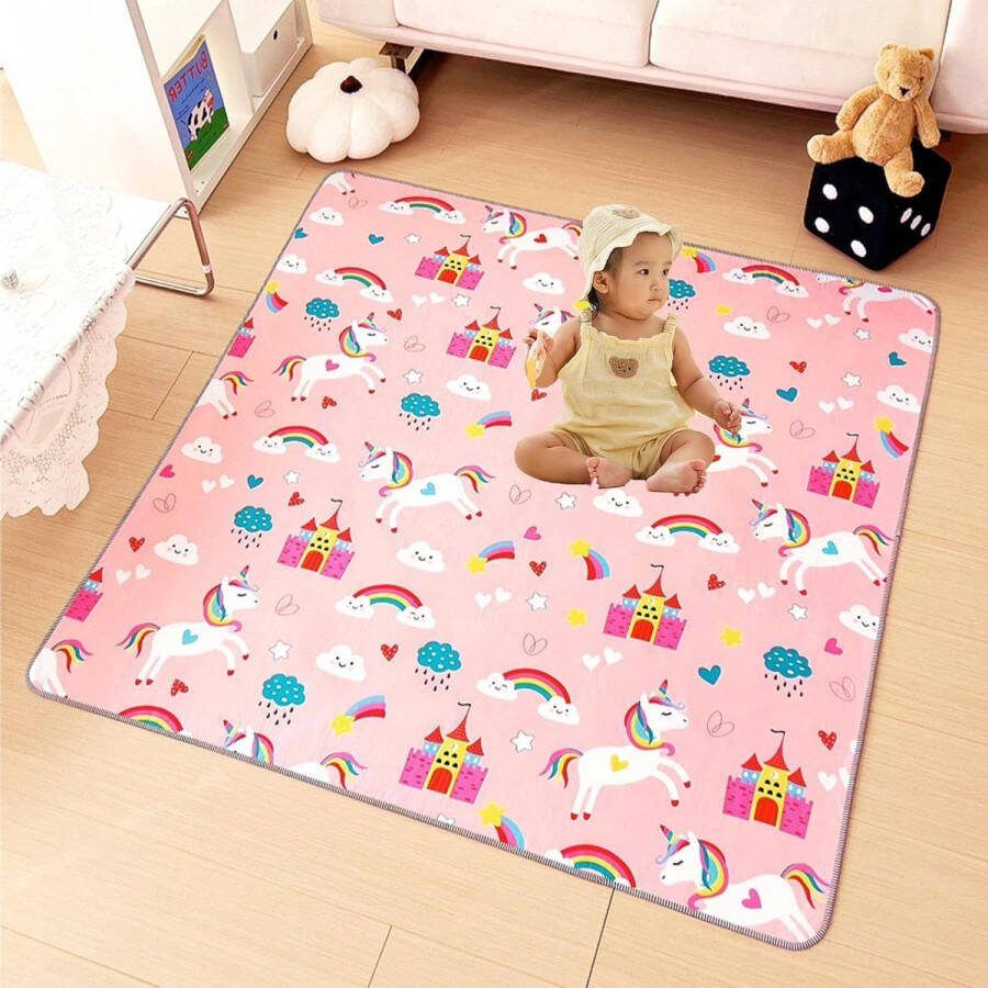 Groot 130 * 130cm 4-Laags Structuur Opvouwbare Speelmat voor Kruipen Waterdicht Antislip Baby Kruipmatten Zachte Speelmat voor Baby's Kruipen Pony