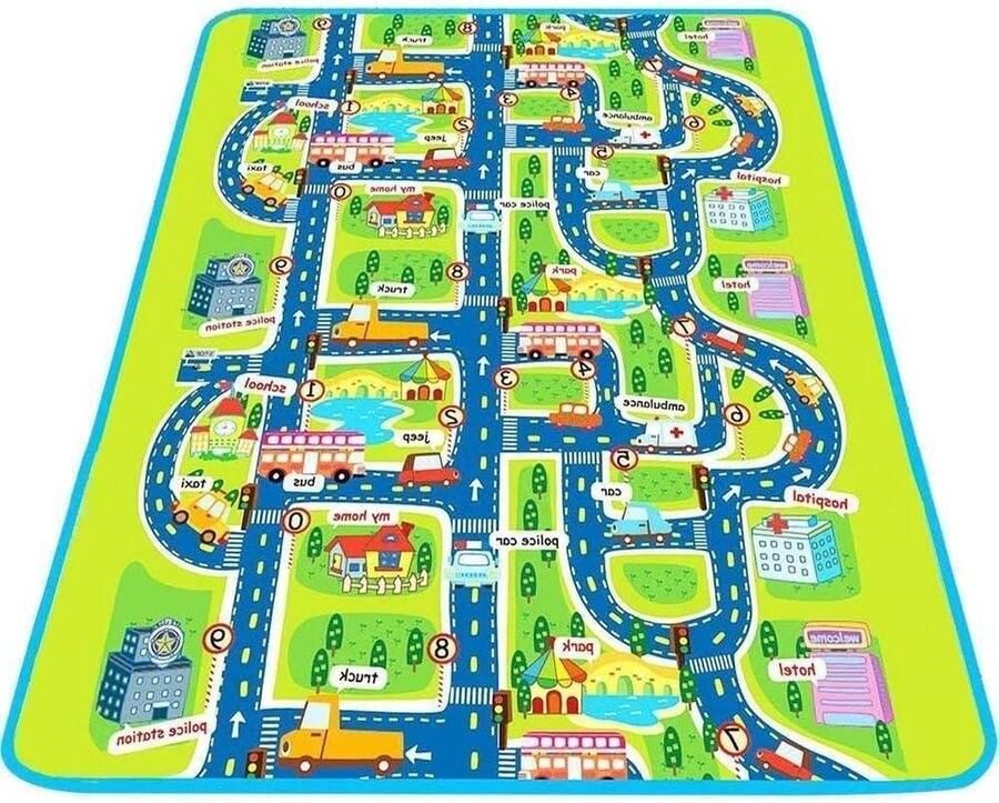 Groot en Dik Baby Leren Tapijt met Wegverkeer Stadskaart Speelmat voor Kinderen Toodler Baby (Design 1)